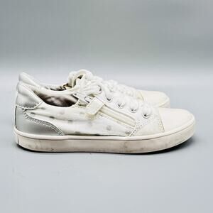 Geox Shoes Girls EU 30 US 12c White Silver Polka Dot Canvas Low Top Zip Sneakers